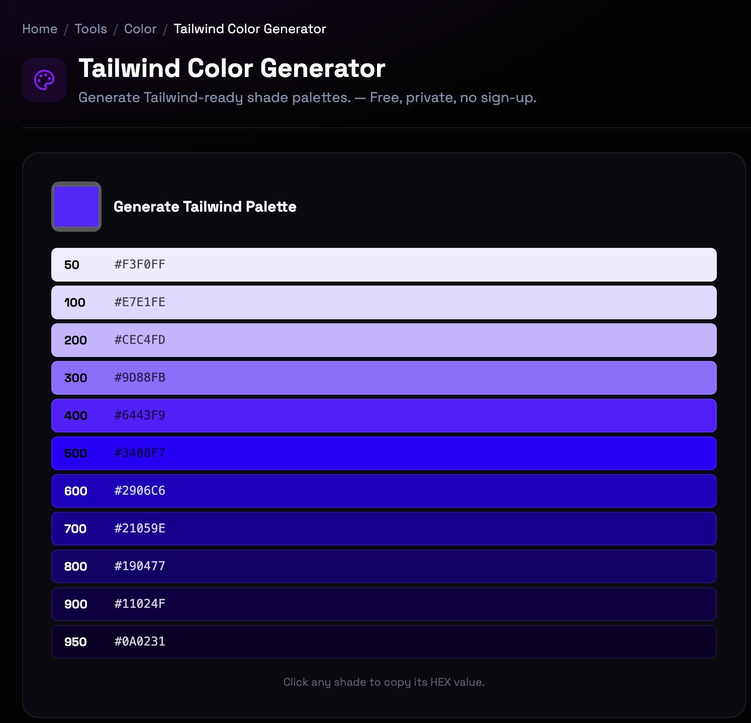 How to use Tailwind Color Generator online — free, fast, and private